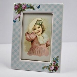 Charpente Michel & Co Victorian Style Ceramic Floral Gingham Picture Frame 5x7